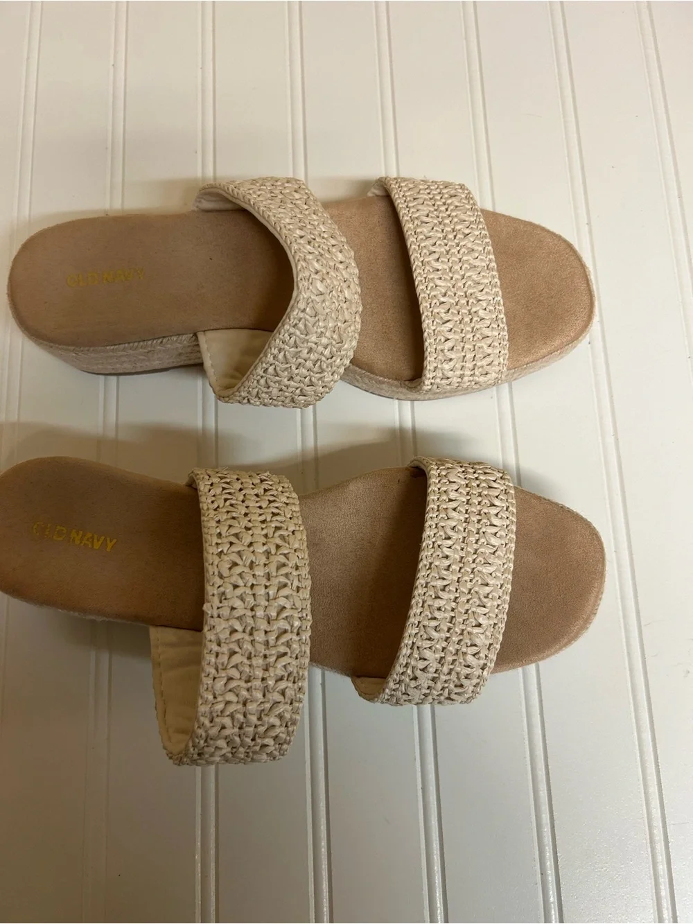 Old Navy Cream Woven Double-Strap Slide Espadrille Sandals Size 10